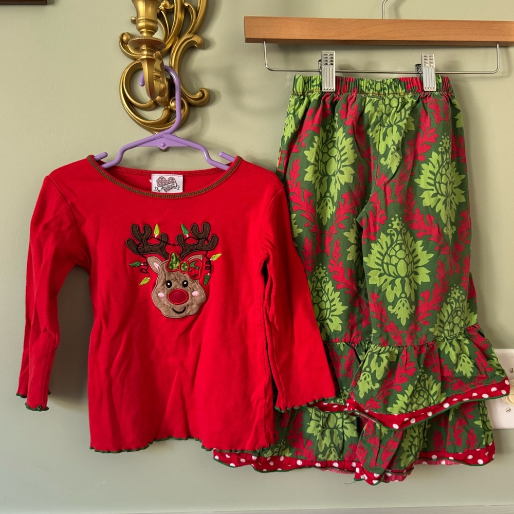 Ann Loren Vibrant Red Top with Festive Accents Christmas Outfit
